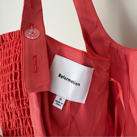 NEW Reformation Janu Midi Linen Dress Red Coral Orange | US 0 UK 4 - Picture 12 of 16